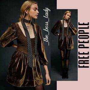 Free People mini dress velvet smocked pleated boho cocktail party Medium